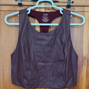 Tahari Sport Wine Faux‑Leather Racerback Crop Tank Plus Size 2X NWT Athleisure